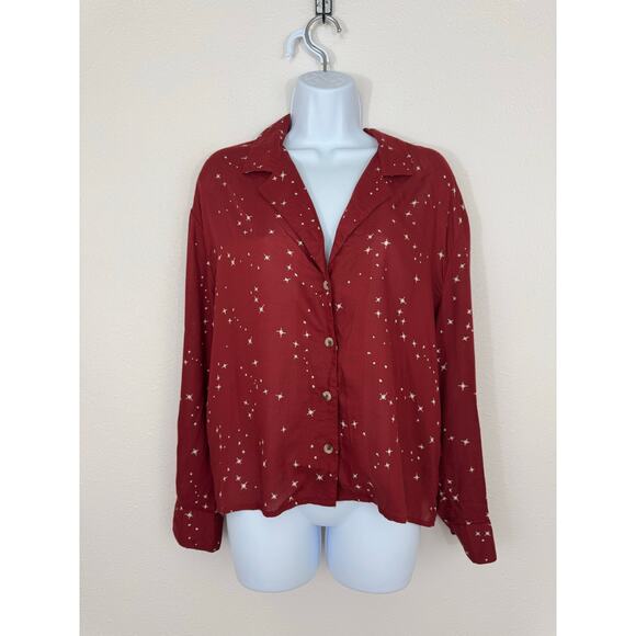 O’Neill Red Star Print Oversized Button Down Shirt Size Small - Picture 1 of 4